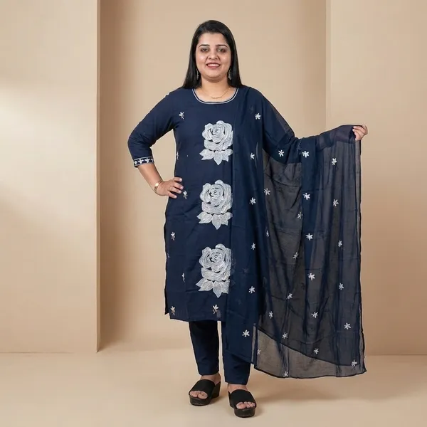 Dark_Blue_Embroidered_3-Piece_Suit_Set_For_Women