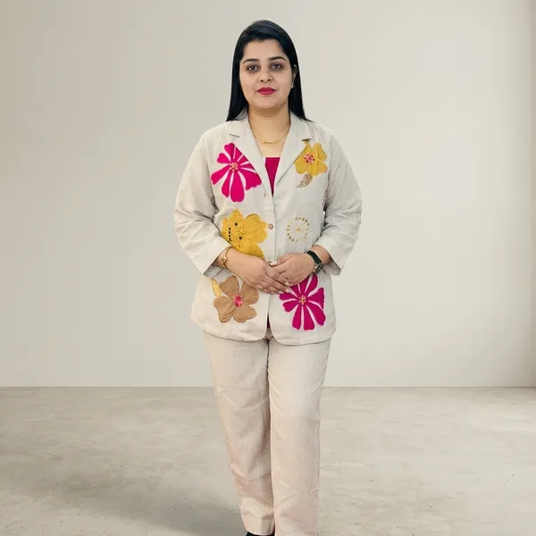 Beige_Floral_Applique_Straight_Suit_Set_For_Women