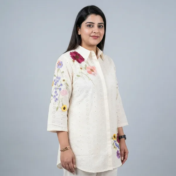 White_Floral_Embroidered_Tunic_Kurta_Set_For_Women