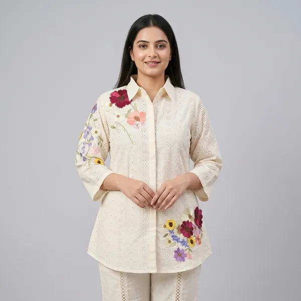 White_Floral_Embroidered_Tunic_Kurta_Set_For_Women