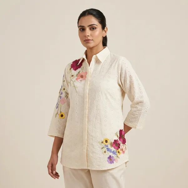 White_Floral_Embroidered_Tunic_Kurta_Set_For_Women