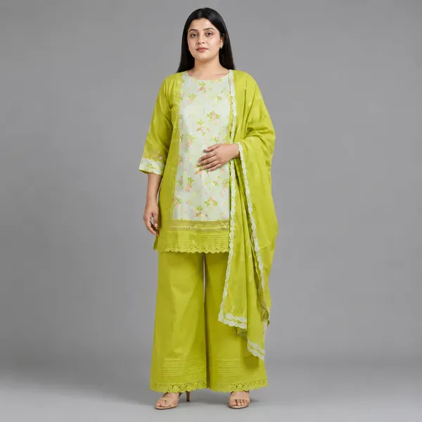 Lime_Green_Crochet_Floral_Embroidered_Suit_Set_For_Women