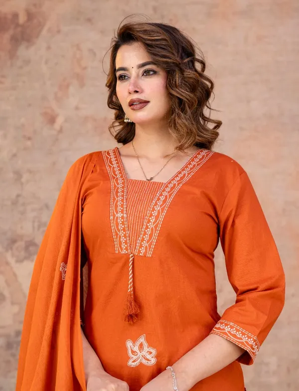 Orange_Embroidered_Straight_Kurta_Set_For_Women