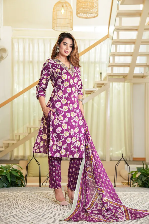 Purple_Floral_Printed_Straight_Kurta_Set_For_Women