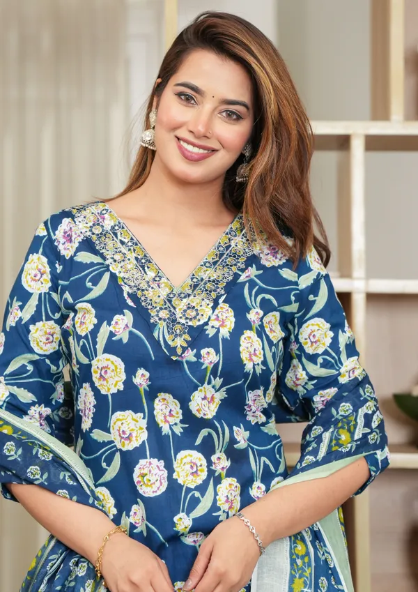 Blue_Floral_Printed_Straight_Kurta_Set_With_Dupatta_For_Women