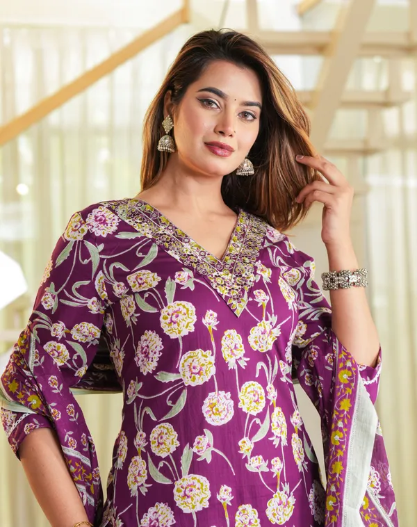 Purple_Floral_Printed_Straight_Kurta_Set_For_Women