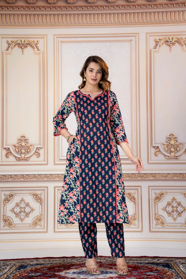 Navy_Floral_Printed_Straight_Kurta_Set_For_Women