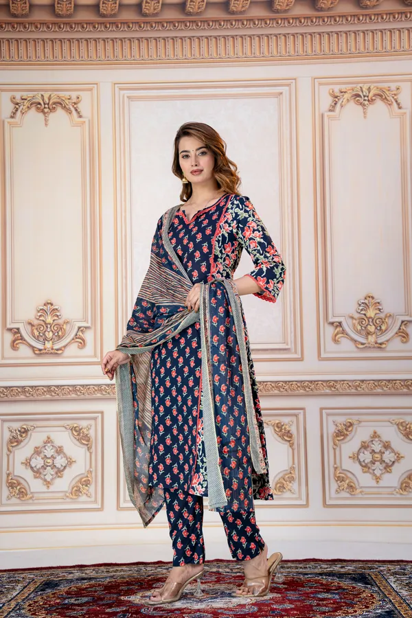 Navy_Floral_Printed_Straight_Kurta_Set_For_Women