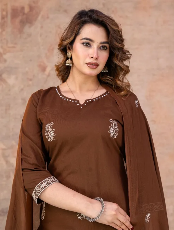 Brown_Embroidered_Straight_Kurta_Suit_Set_For_Women