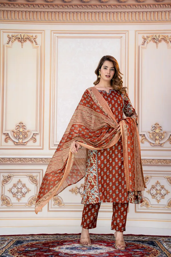 Navy_And_Rust_Floral_Kurta_Set_Duo_For_Women