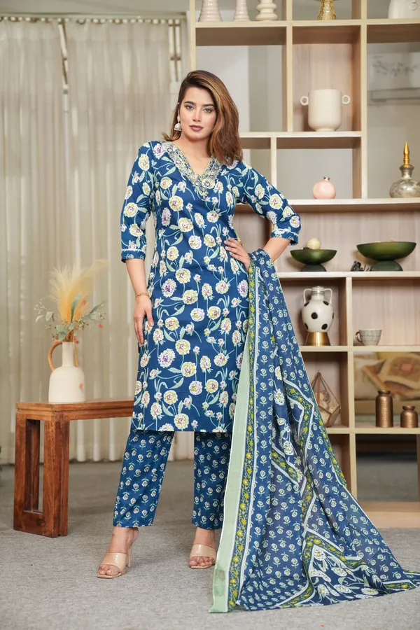 Blue_Floral_Printed_Straight_Kurta_Set_With_Dupatta_For_Women