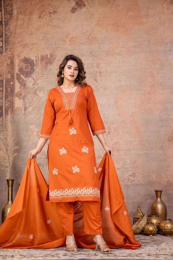 Orange_Embroidered_Straight_Kurta_Set_For_Women