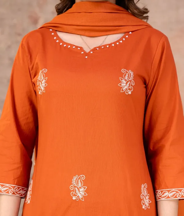 Orange_Embroidered_Straight_Kurta_Pant_Set_For_Women