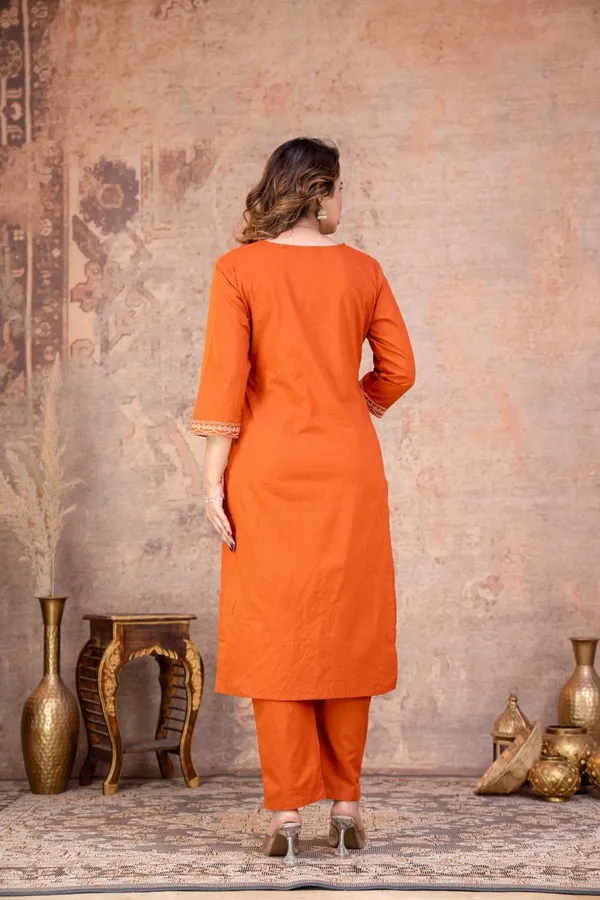 Orange_Embroidered_Straight_Kurta_Set_For_Women