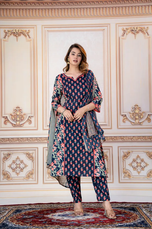 Navy_Floral_Printed_Straight_Kurta_Set_For_Women