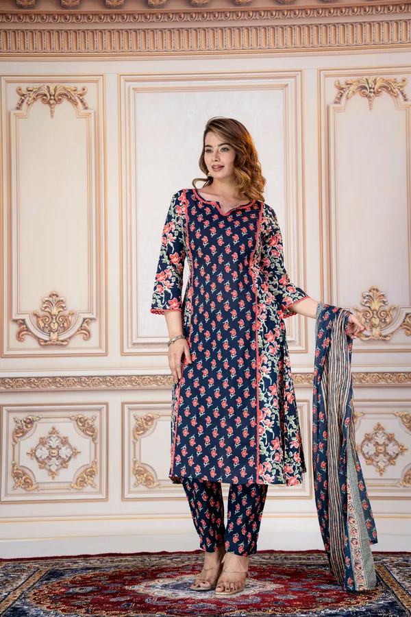 Navy_Floral_Printed_Straight_Kurta_Set_For_Women