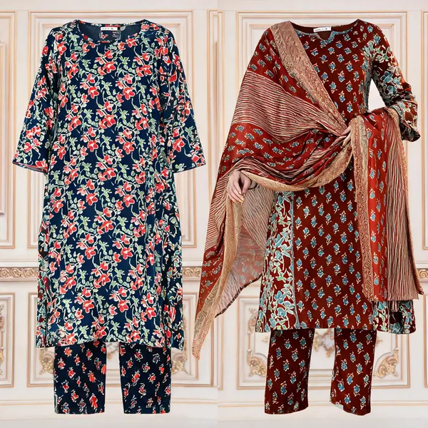 Navy_And_Rust_Floral_Kurta_Set_Duo_For_Women