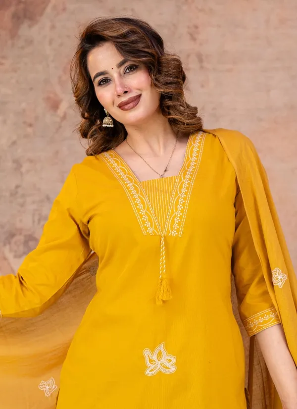 Mustard_Embroidered_Straight_Kurta_Set_For_Women