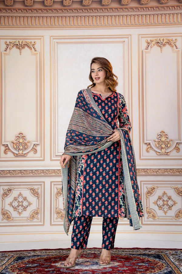 Navy_Floral_Printed_Straight_Kurta_Set_For_Women