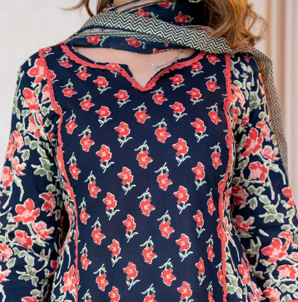 Navy_Floral_Printed_Straight_Kurta_Set_For_Women