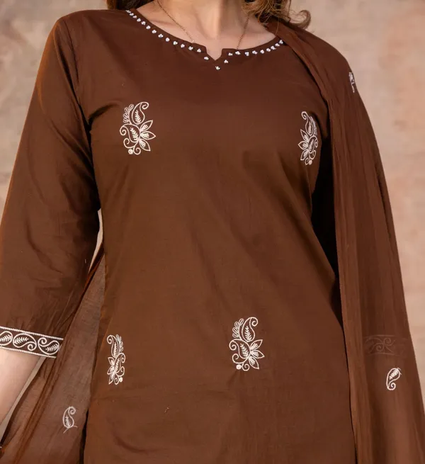 Brown_Embroidered_Straight_Kurta_Suit_Set_For_Women