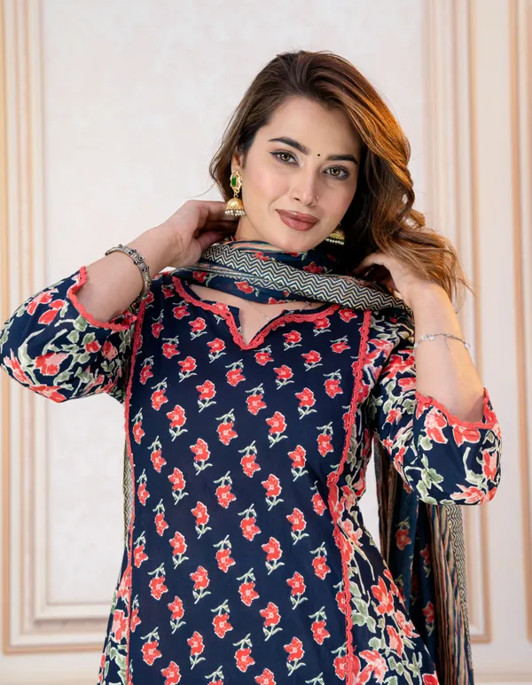 Navy_Floral_Printed_Straight_Kurta_Set_For_Women
