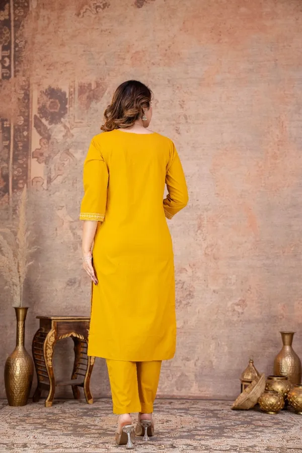 Mustard_Embroidered_Straight_Kurta_Set_For_Women