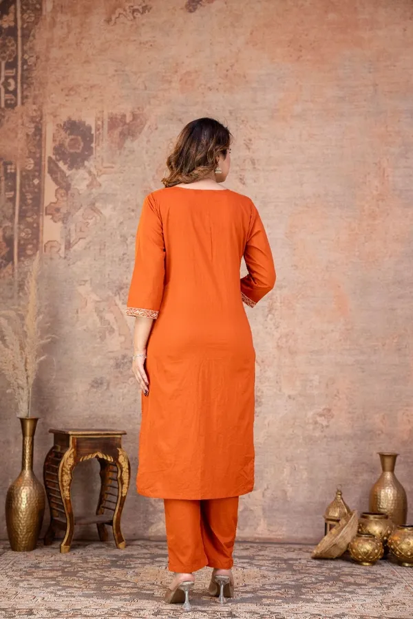 Orange_Embroidered_Straight_Kurta_Pant_Set_For_Women