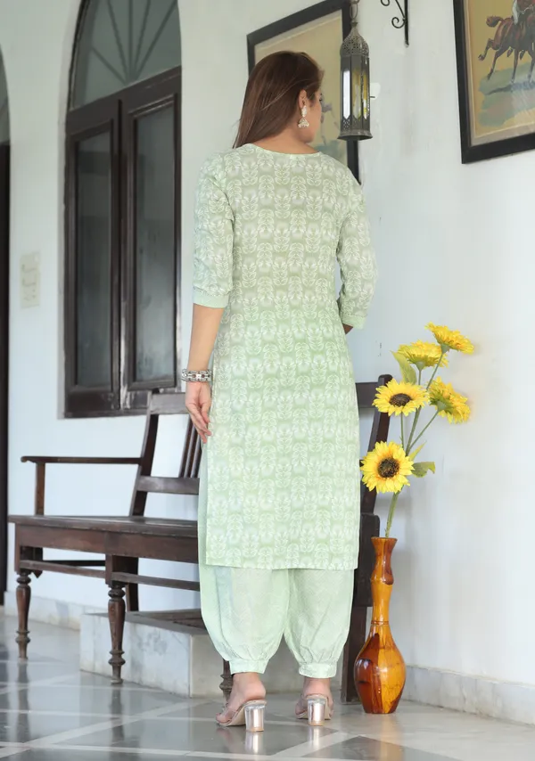Mint_Green_Floral_Printed_Straight_Kurta_Set_For_Women