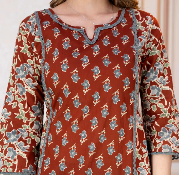 Rust_Floral_Printed_Straight_Kurta_Set_For_Women