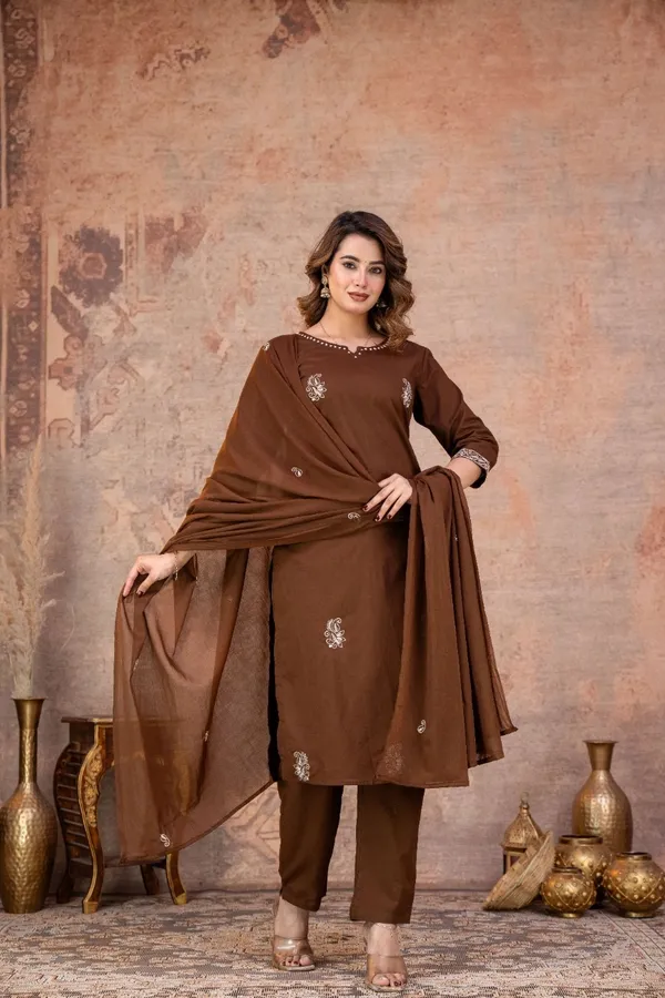 Brown_Embroidered_Straight_Kurta_Suit_Set_For_Women