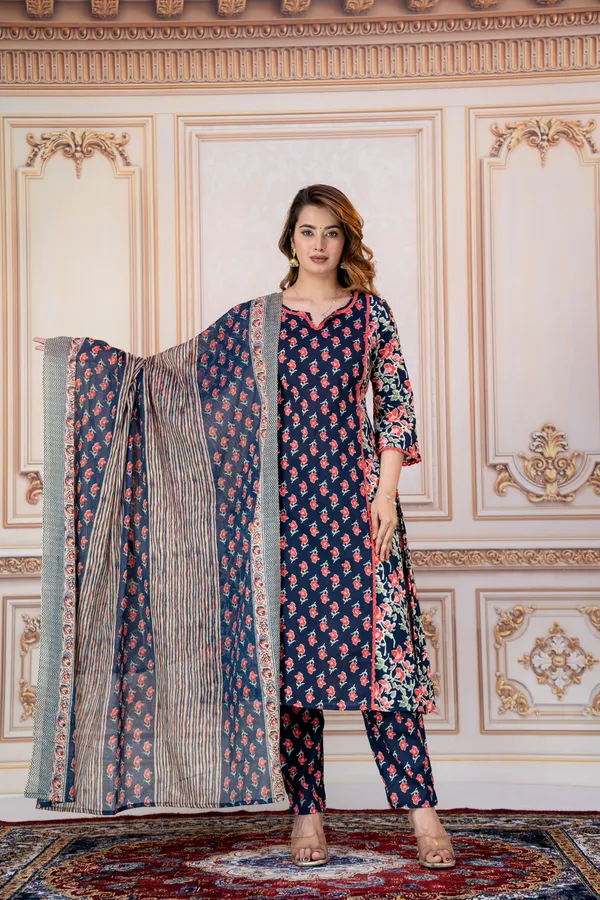 Navy_Floral_Printed_Straight_Kurta_Set_For_Women