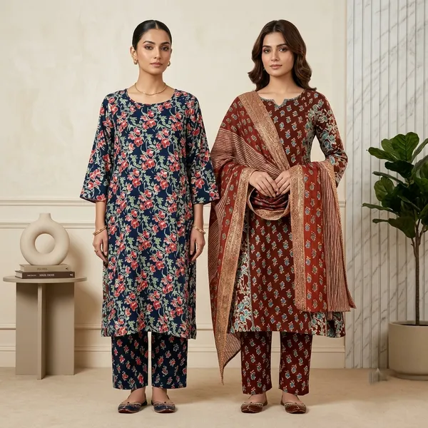 Navy_And_Rust_Floral_Kurta_Set_Duo_For_Women