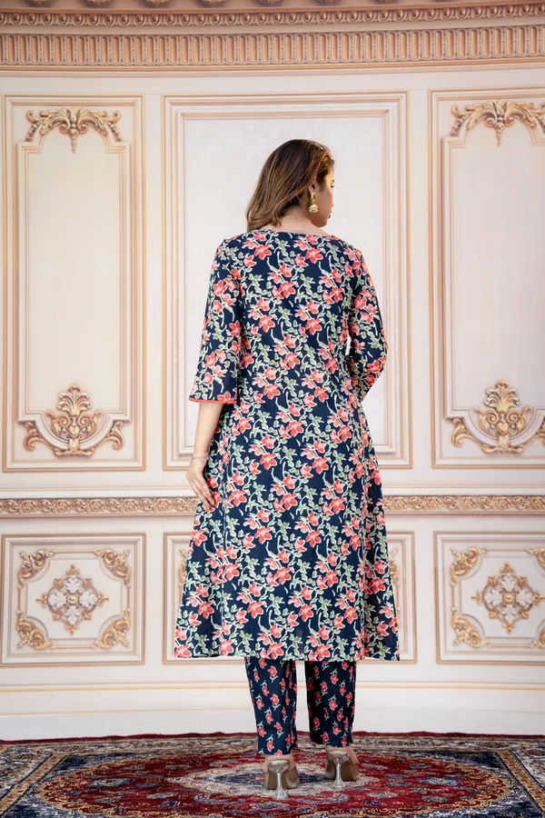Navy_And_Rust_Floral_Kurta_Set_Duo_For_Women