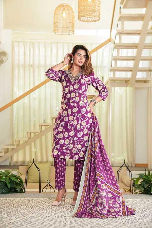 Purple_Floral_Printed_Straight_Kurta_Set_For_Women