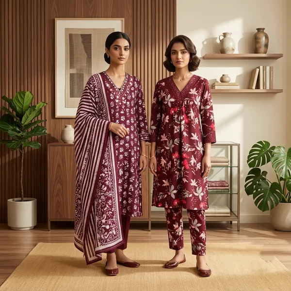 Maroon_Floral_Kurta_Set_Duo_For_Women_(Straight_And_Flared)