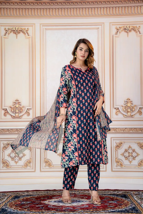 Navy_Floral_Printed_Straight_Kurta_Set_For_Women