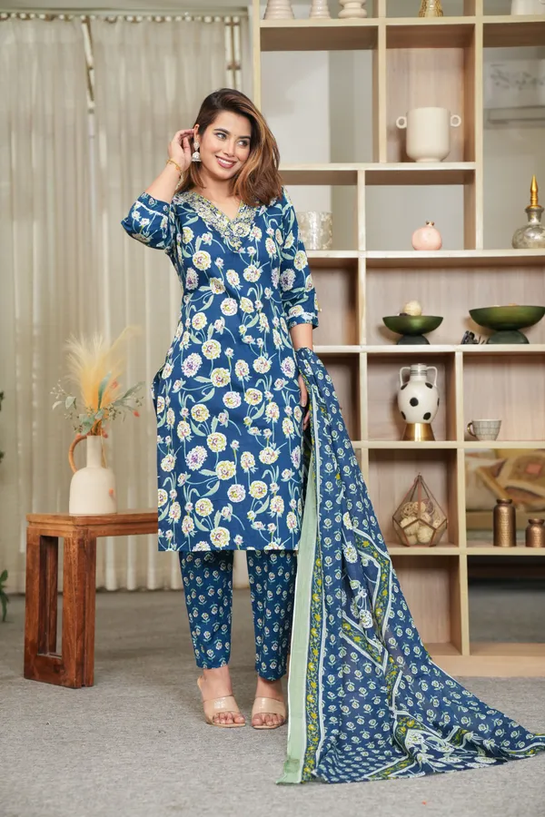 Blue_Floral_Printed_Straight_Kurta_Set_With_Dupatta_For_Women