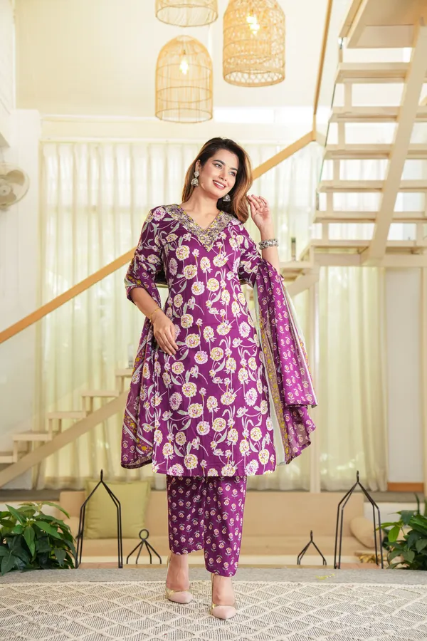 Purple_Floral_Printed_Straight_Kurta_Set_For_Women
