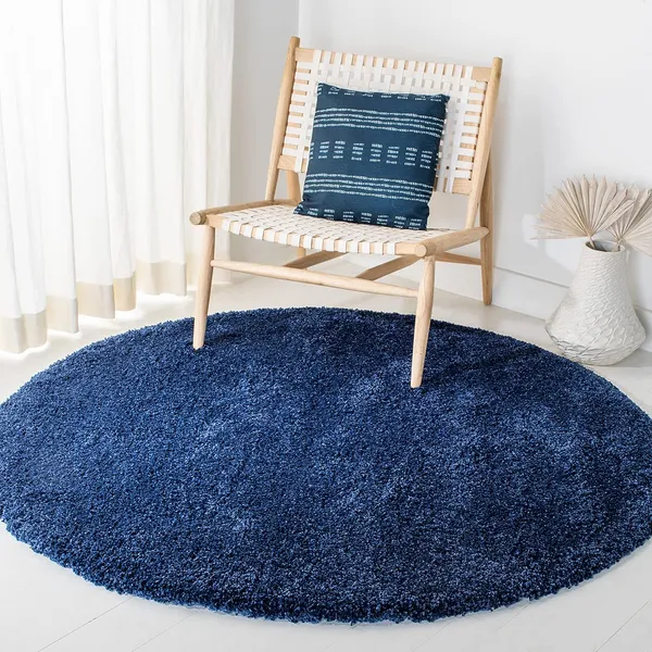 Microfiber_Polyester_Bohemian_Solid_Navy_Blue_Round_Shaggy_Rug