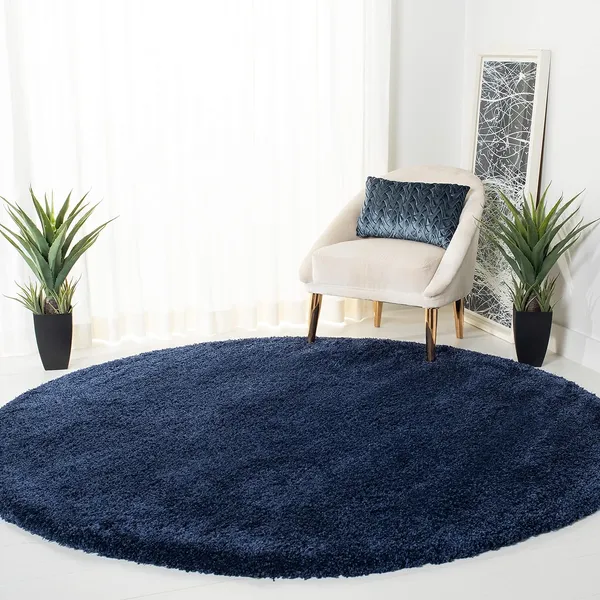 Microfiber_Polyester_Bohemian_Solid_Navy_Blue_Round_Shaggy_Rug