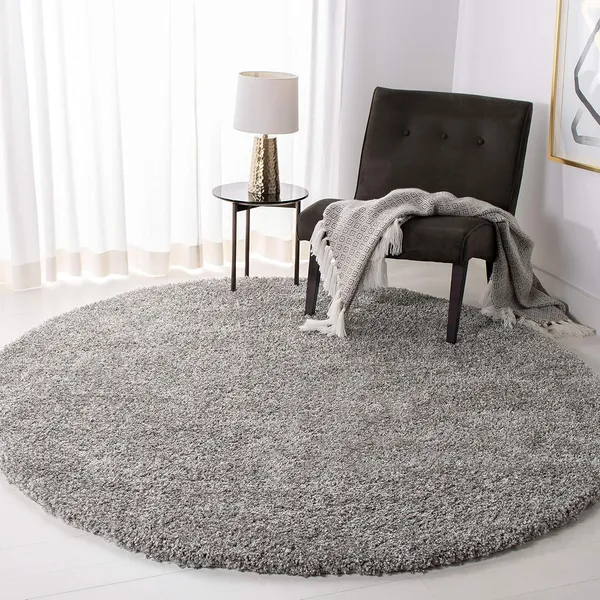 Microfiber_Polyester_Solid_Grey_Round_Shaggy_Rug