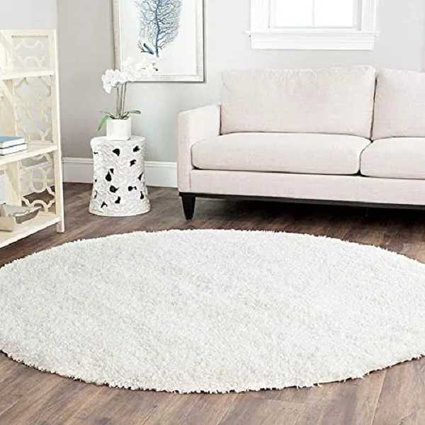 Microfiber_Polyester_Solid_White_Round_Shaggy_Rug