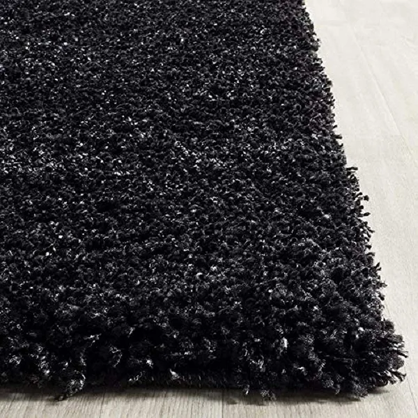 Microfiber_Polyester_Solid_Black_Round_Shaggy_Rug