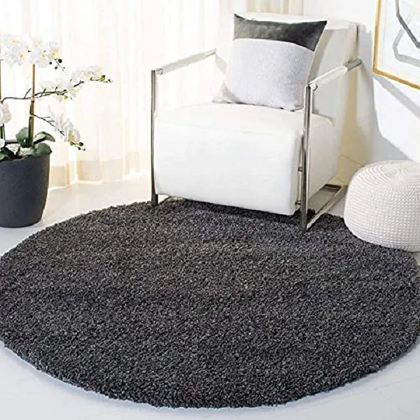 Microfiber_Polyester_Modern_Solid_Round_Shaggy_Rug_Grey