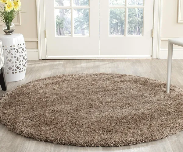 Microfiber_Polyester_Modern_Solid_Round_Shaggy_Rug_Beige