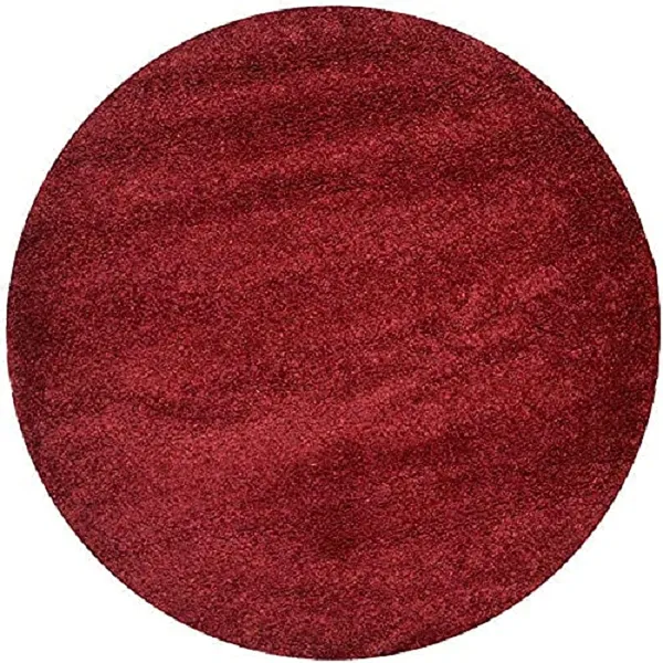 Microfiber_Polyester_Modern_Solid_Maroon_Round_Shaggy_Rug