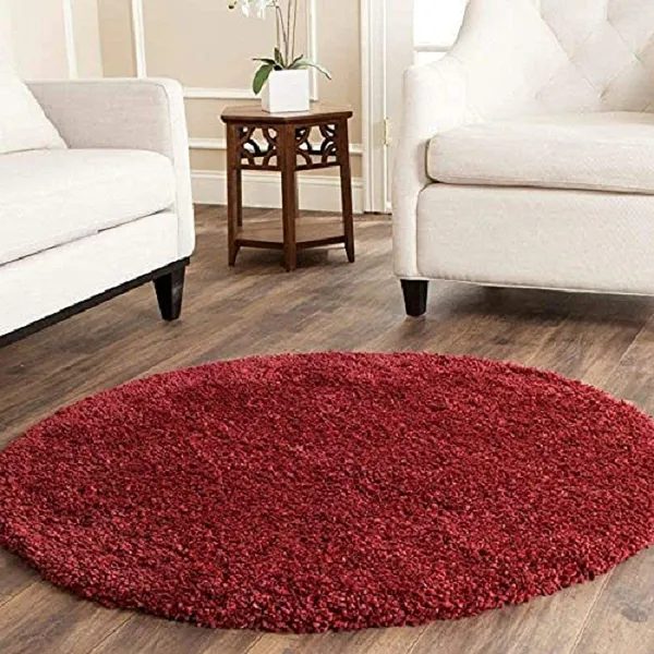 Microfiber_Polyester_Modern_Solid_Maroon_Round_Shaggy_Rug