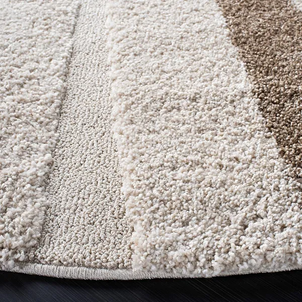 Microfiber_Polyester_Modern_Solid_Round_Shaggy_Rug_Ivory_Dark_Beige