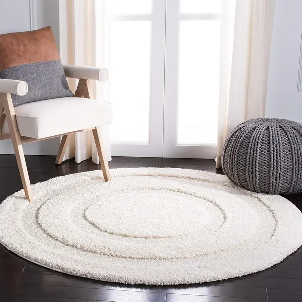Microfiber_Polyester_Solid_Ivory_Off_White_Round_Shaggy_Rug